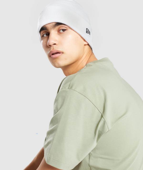 Panske Čiapky Gymshark New Era Sharkhead Cuff Knit Biele | HM0984253